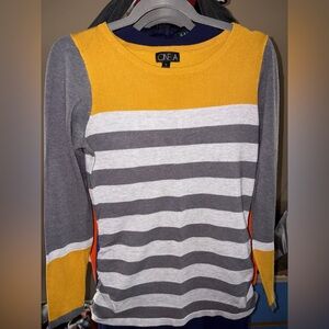 Color block Mustard and Gray Striped long sleeve Sweater